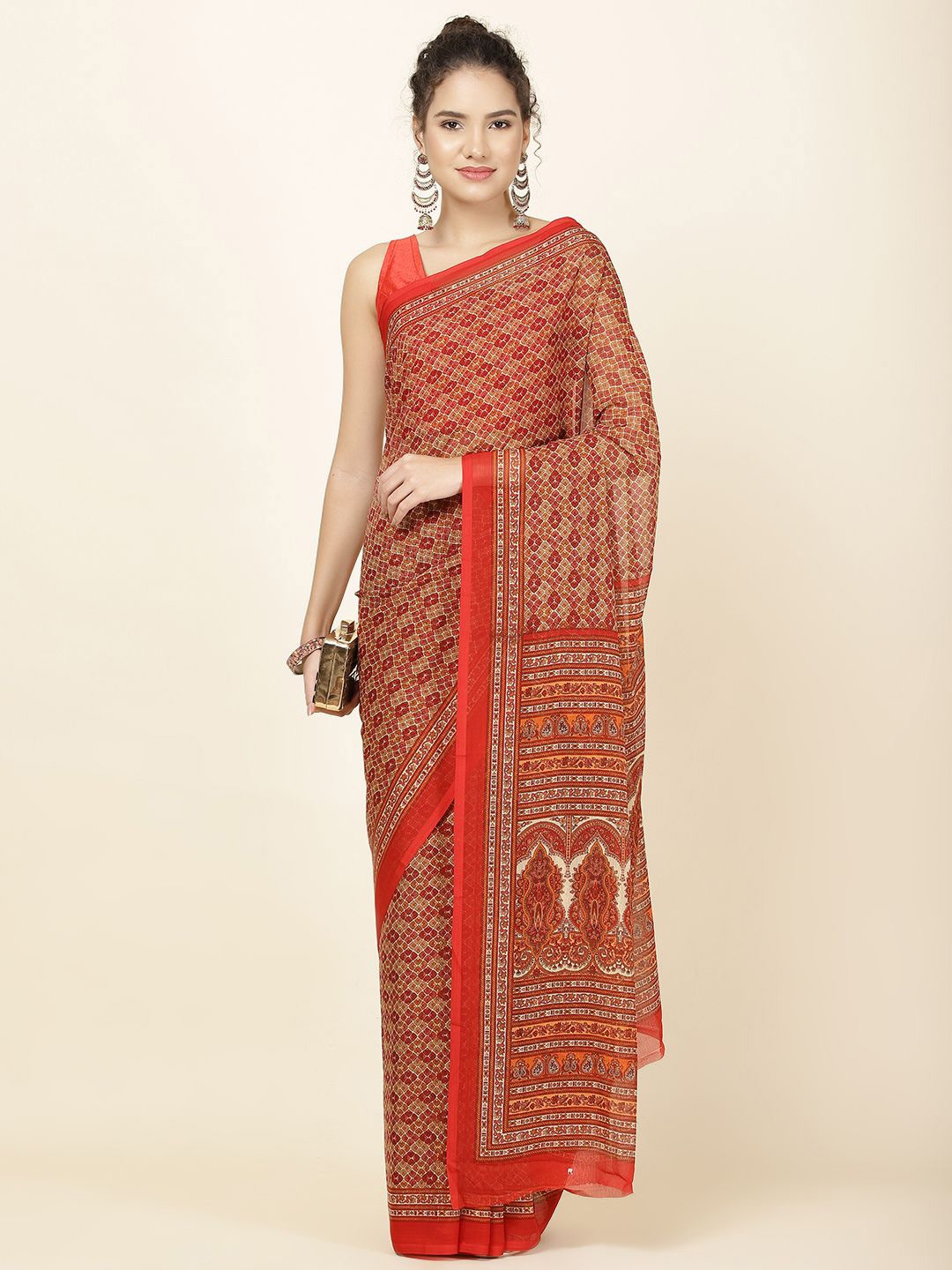 

Meena Bazaar Printed Saree, Red