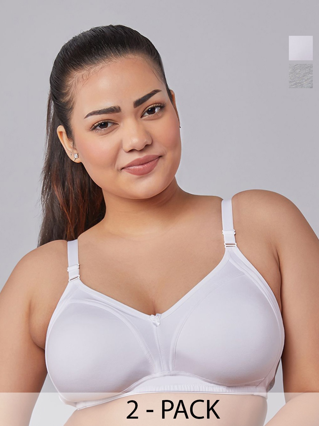 

MAASHIE Pack of 2 Full Coverage Padded Bra WH-GRY, White