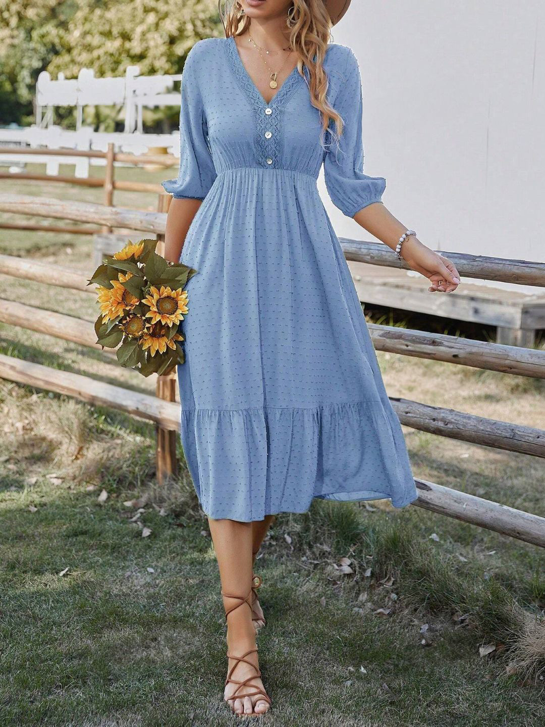 

StyleCast Embroidered Puff Sleeve Fit & Flare Midi Dress, Blue