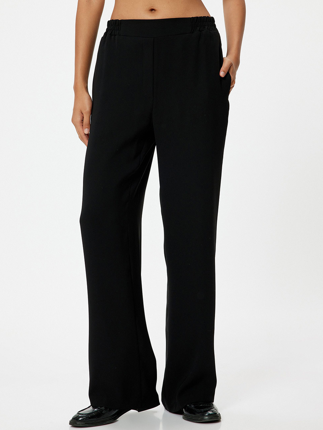 

Koton Women Wide Leg Mid-Rise Trousers, Black