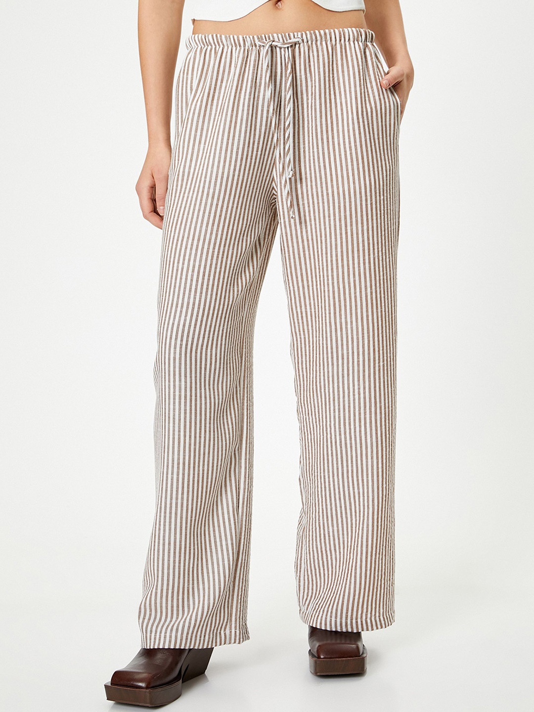 

Koton Women Striped Trousers, Beige