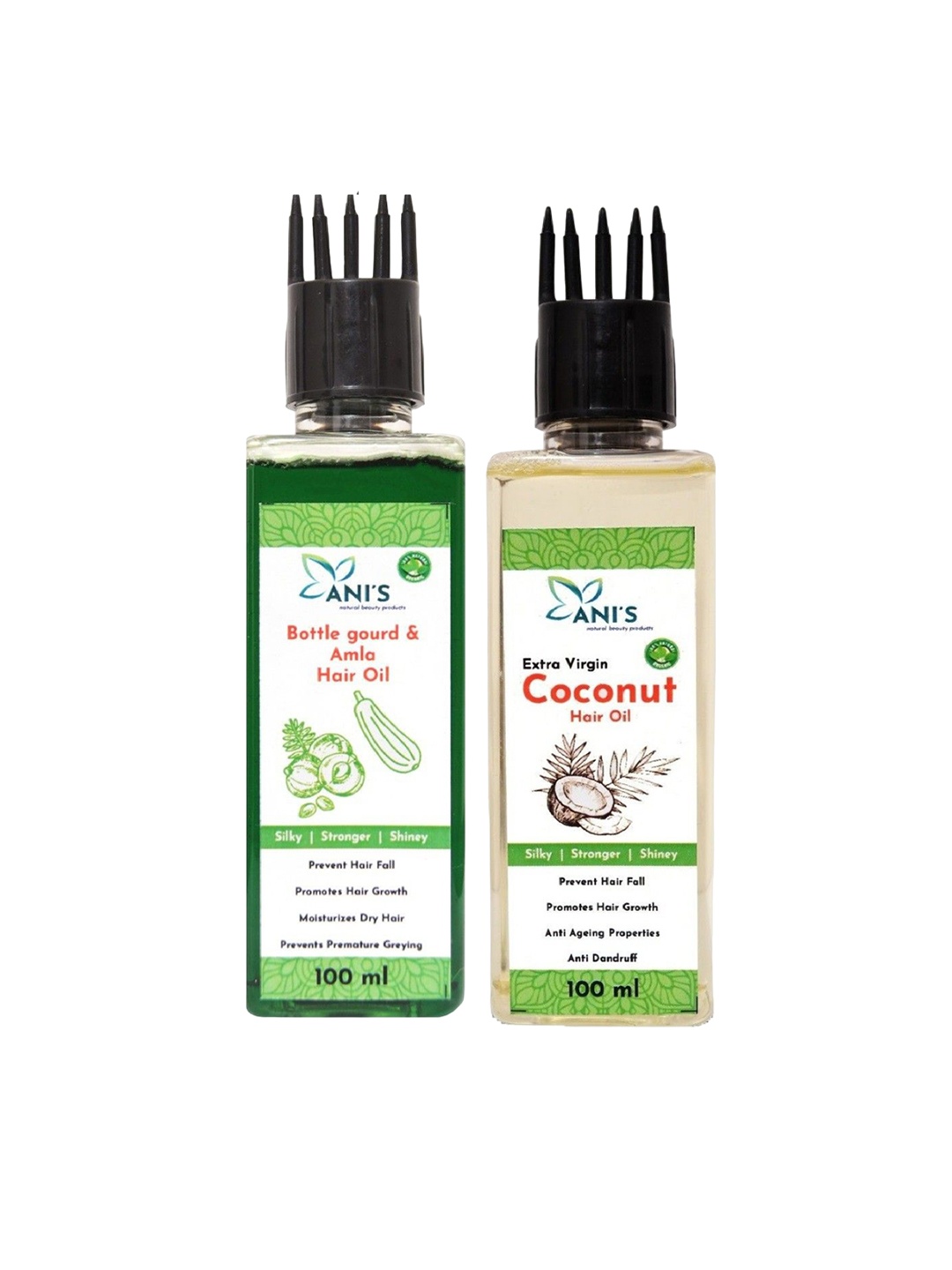 

ANI'S Set Of 2 Bottle Gourd Amla & Coconut Hair Oil For Strong & Silky Hairs - 100ml Each, Transparent