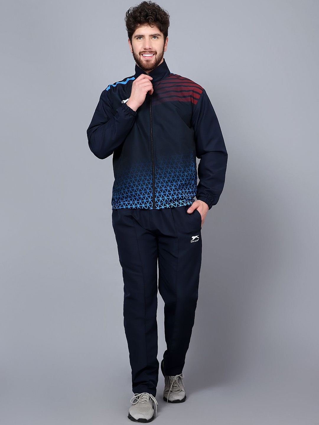 

Shiv Naresh Printed Mock Collar Tracksuits, Navy blue
