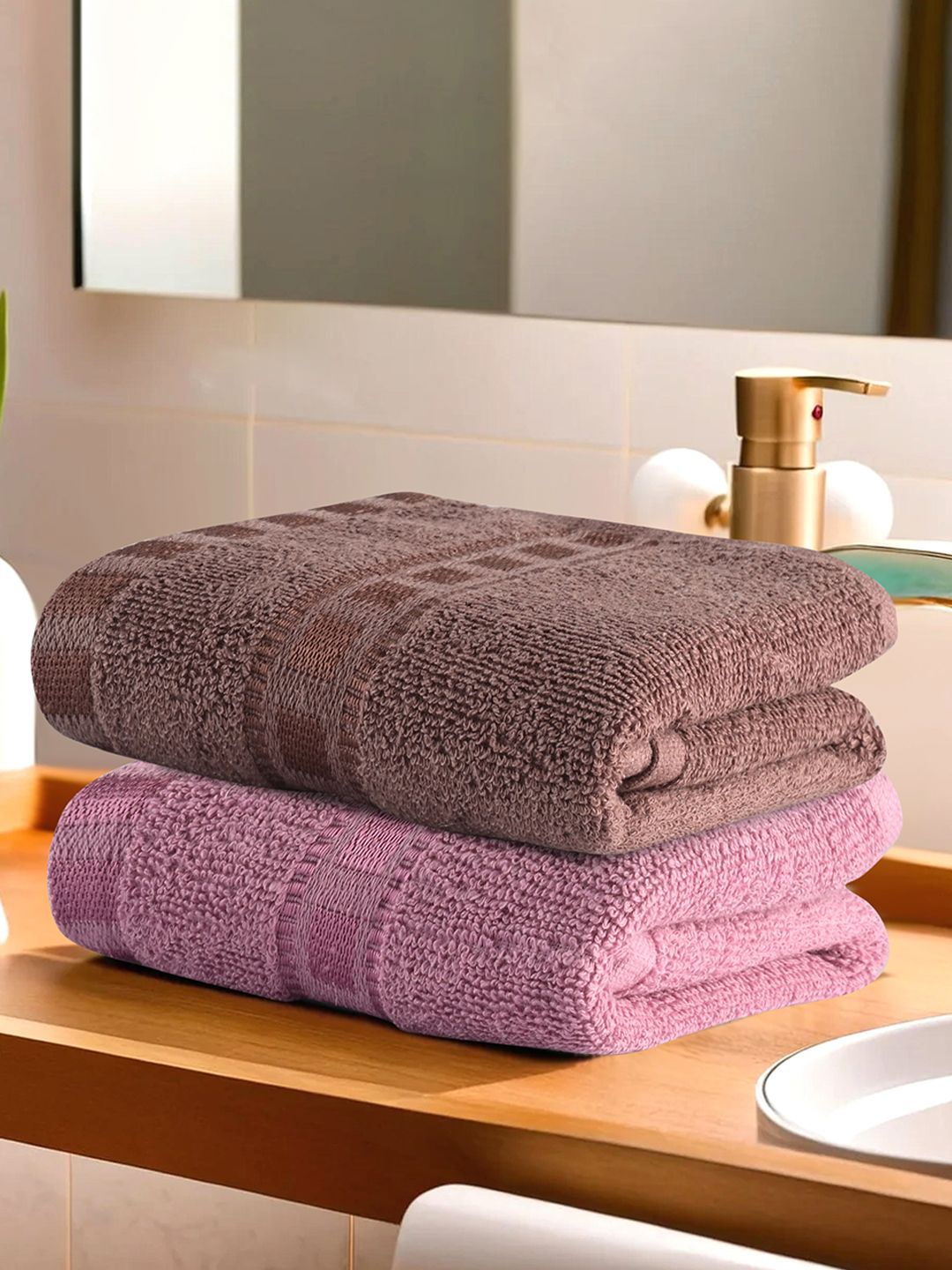 

Kuber Industries Pink & Brown 2 Pieces Cotton Anti-Bacterial 225 GSM Face Towels