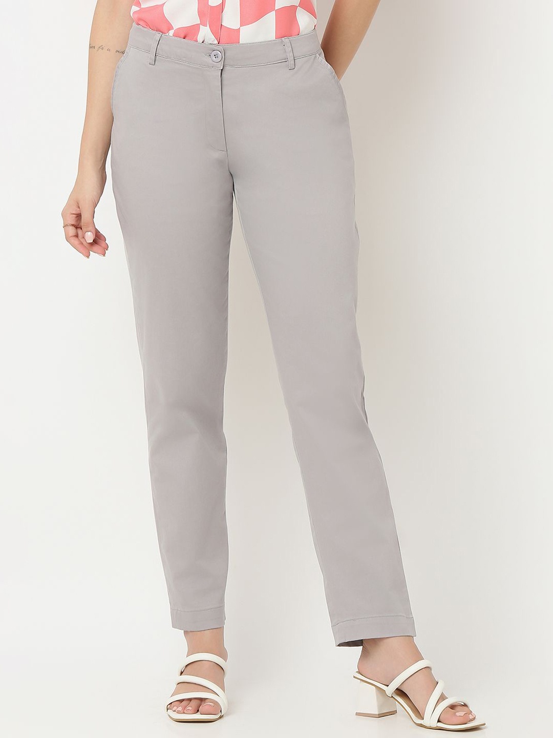 

NOT SO PINK Women Tailored Straight Fit Trousers, Grey