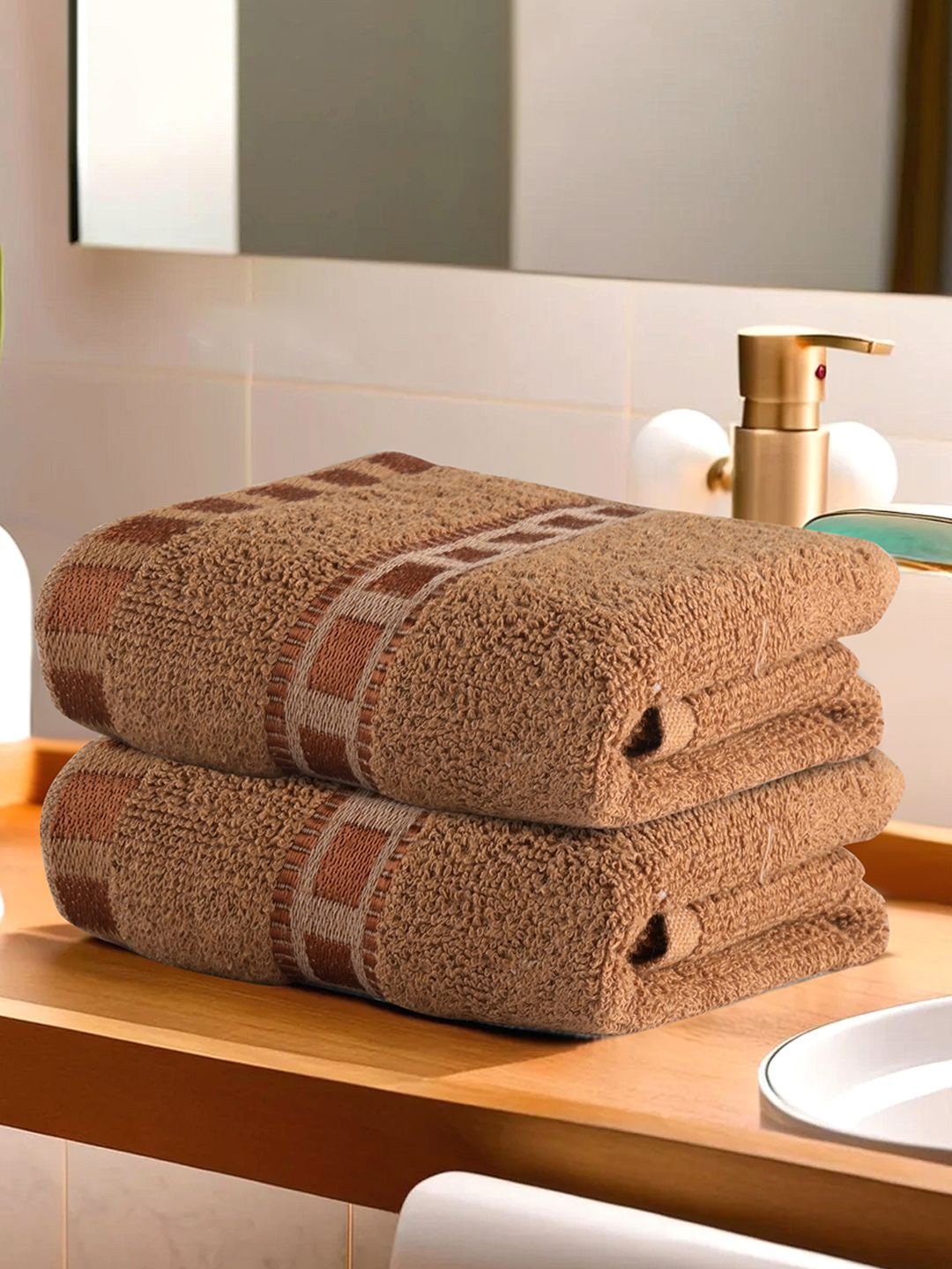 

Kuber Industries Brown 2 Pieces Striped Cotton Anti-Bacterial 225 GSM Face Towels