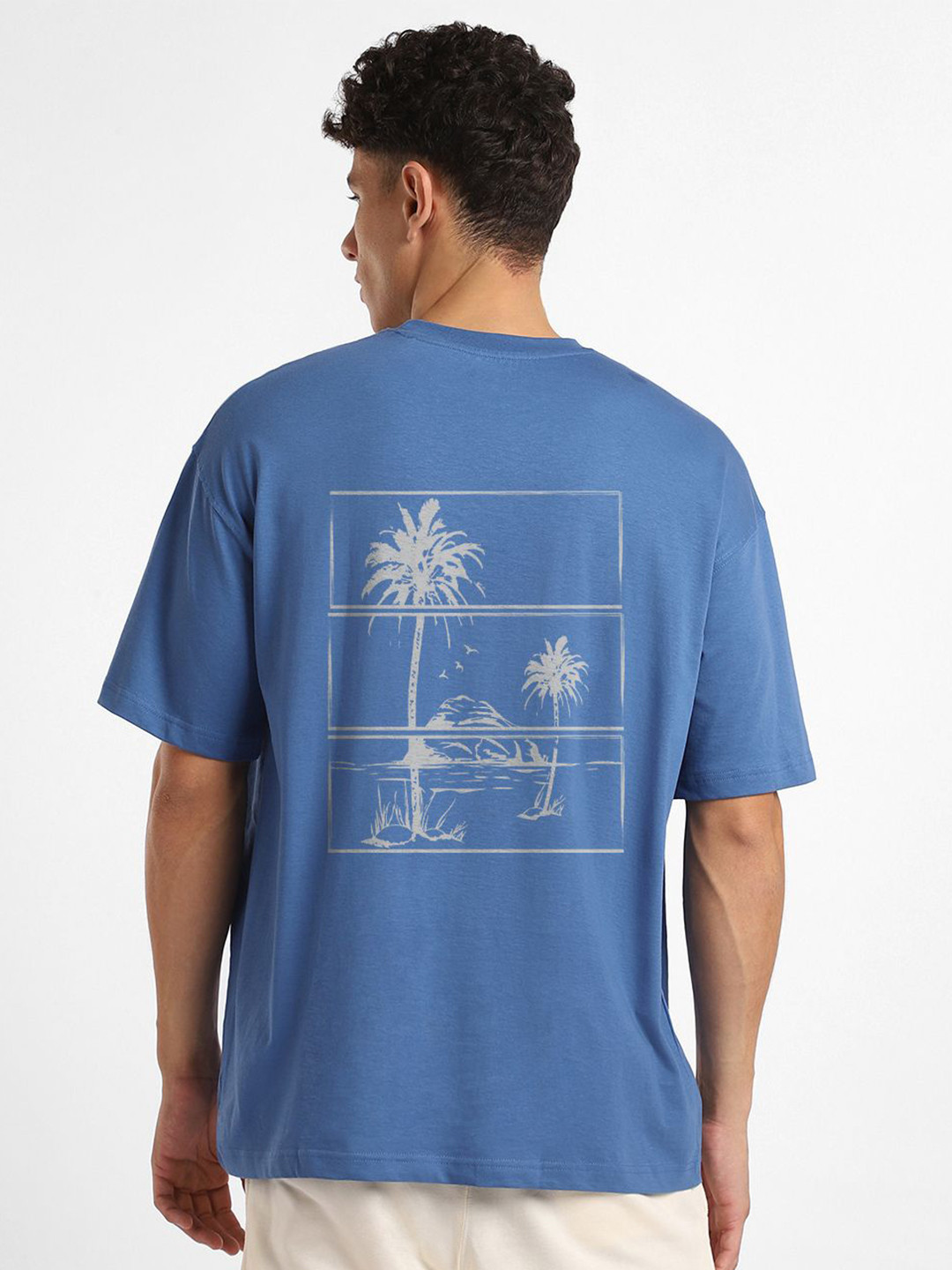 

NOBERO Men Oversized Graphic Printed Cotton T-shirt, Blue
