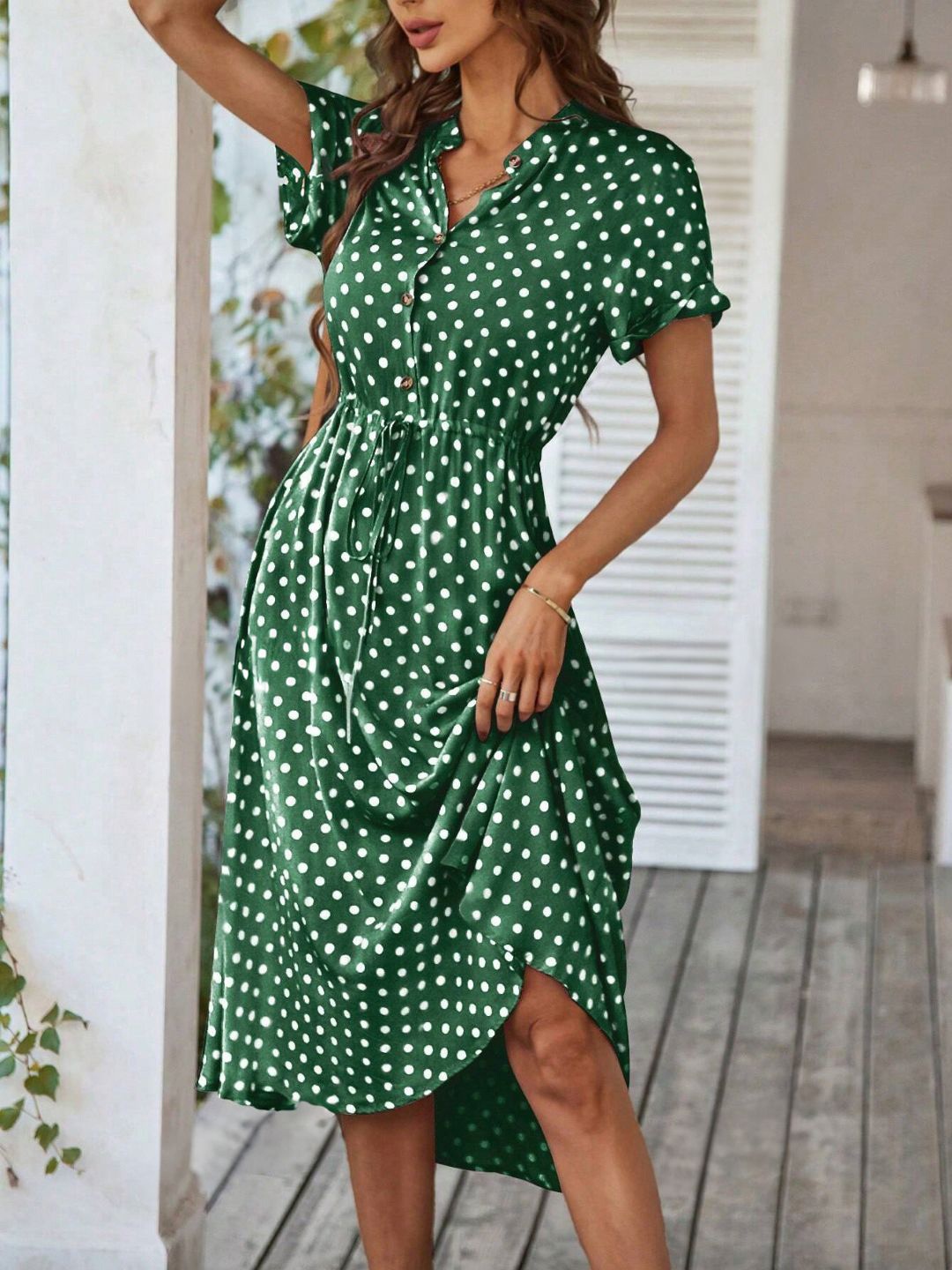 

StyleCast Polka Dot Printed A-Line Midi Dress, Green