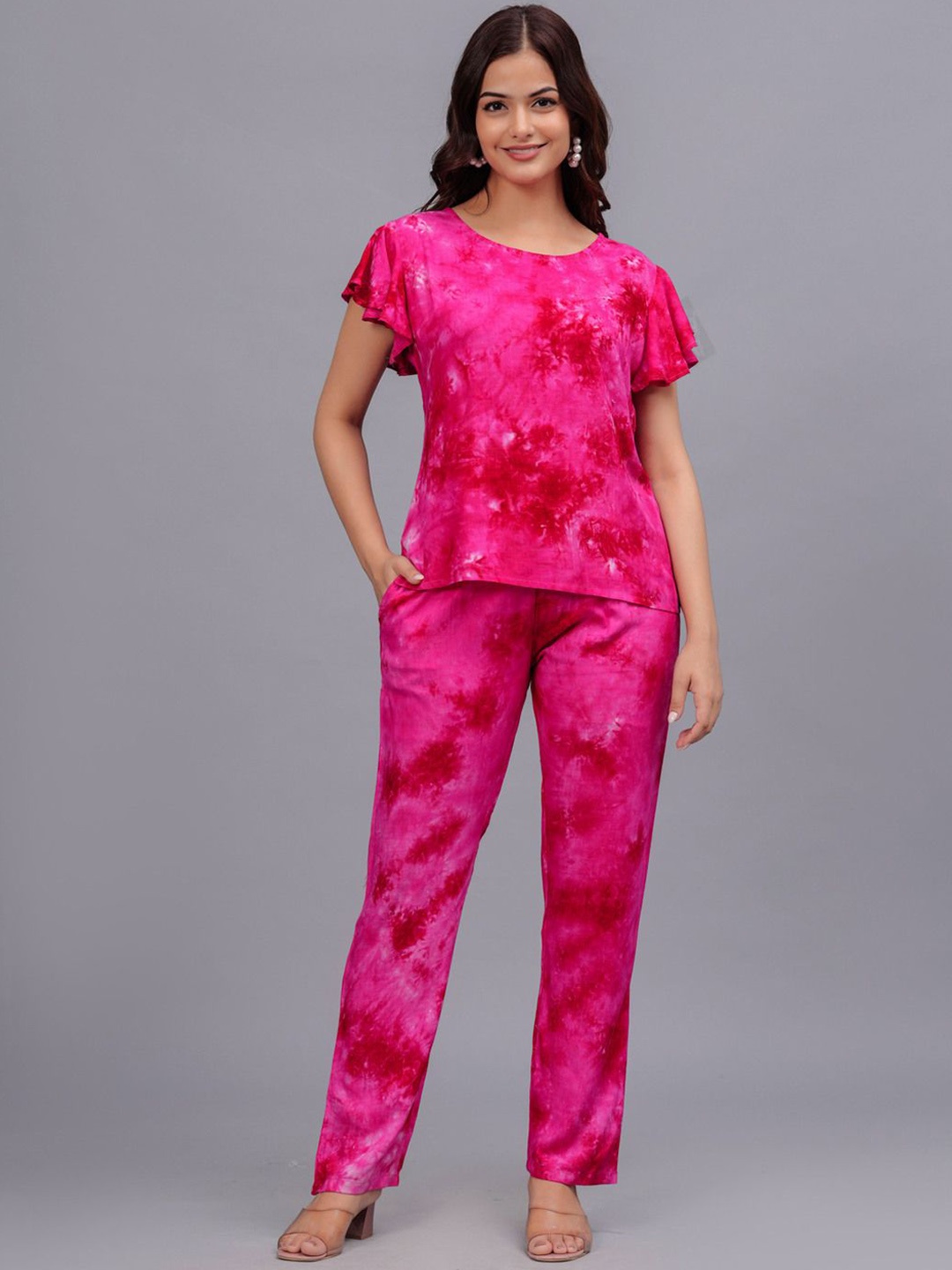 

Bachuu Tie and Dye Printed Top With Trousers Co-Ords, Pink