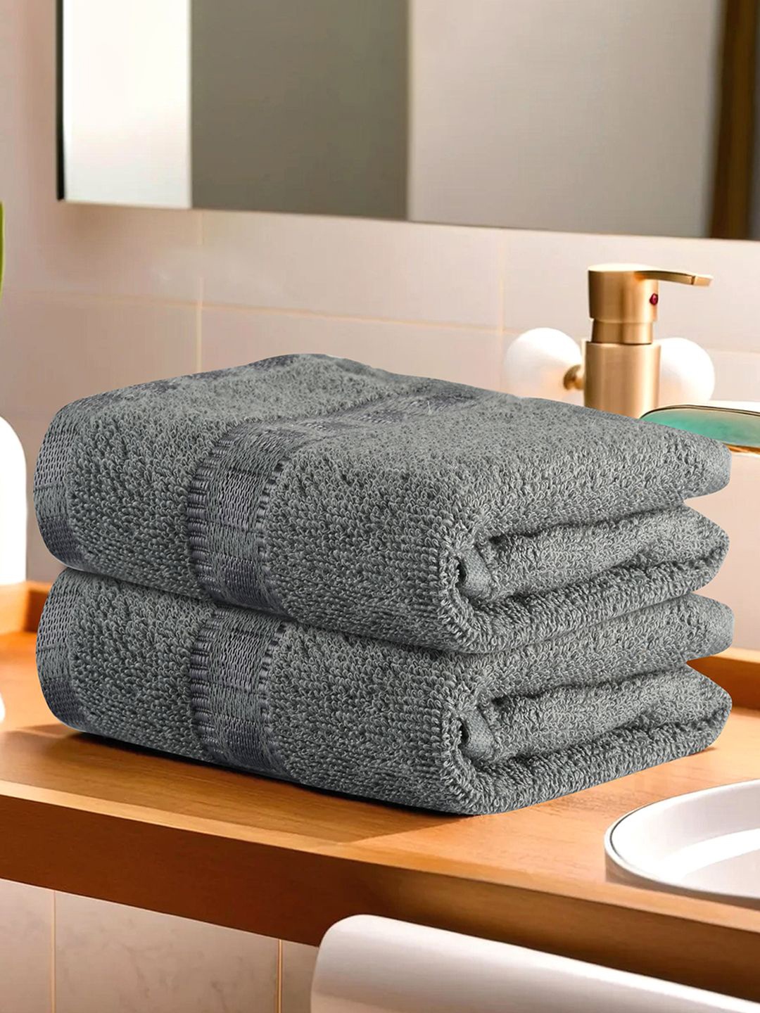

Kuber Industries Grey 2 Pieces Textured Cotton Anti-Bacterial 225 GSM Face Towels