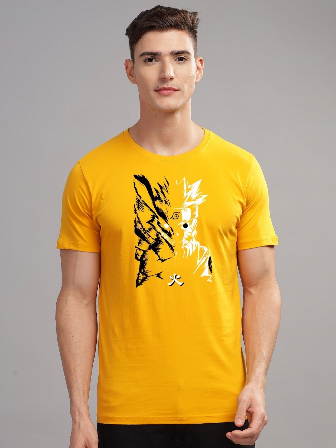 

ADRO Men Sports Printed Applique T-shirt, Mustard