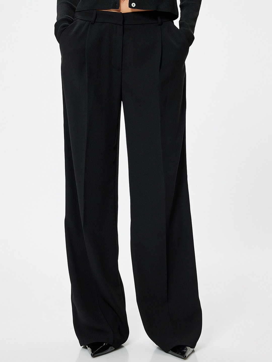 

Koton Women High-Rise Pleated Trousers, Black