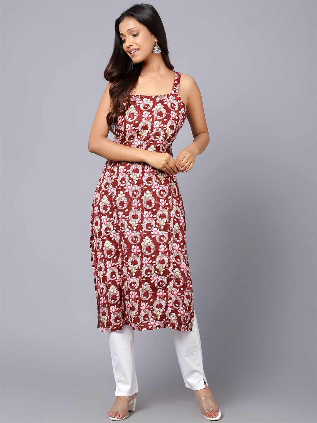 

Bani Women Printed Pure Cotton Straight Kurta, Brown