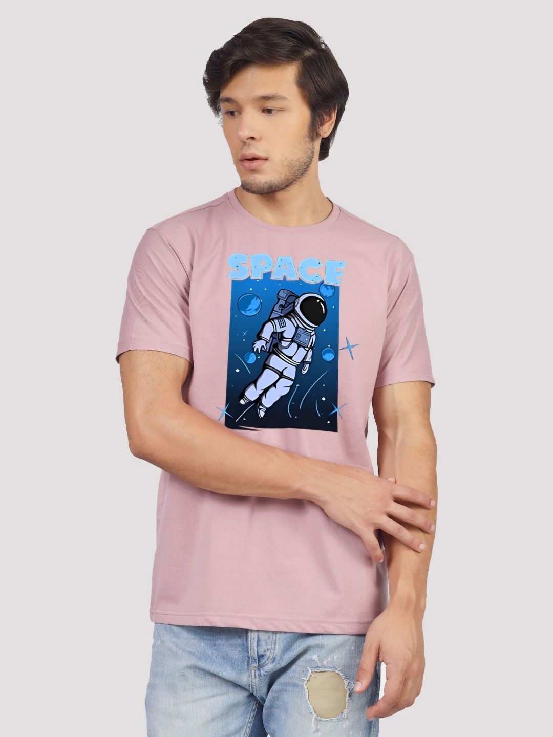 

Greylongg Men Graphic Printed Round Neck Cotton T-shirt, Lavender