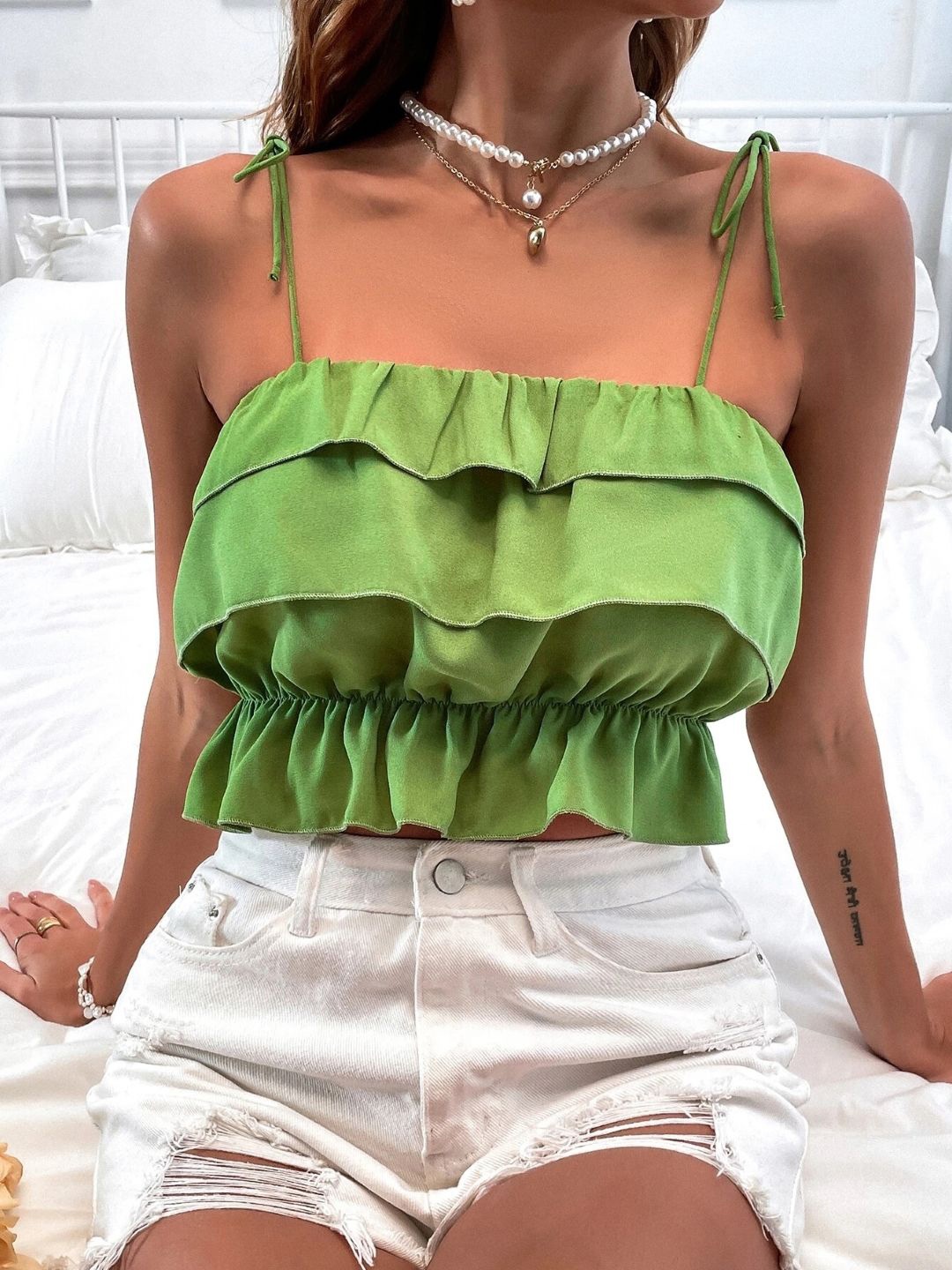 

StyleCast Women Solid Shoulder Straps Top, Green