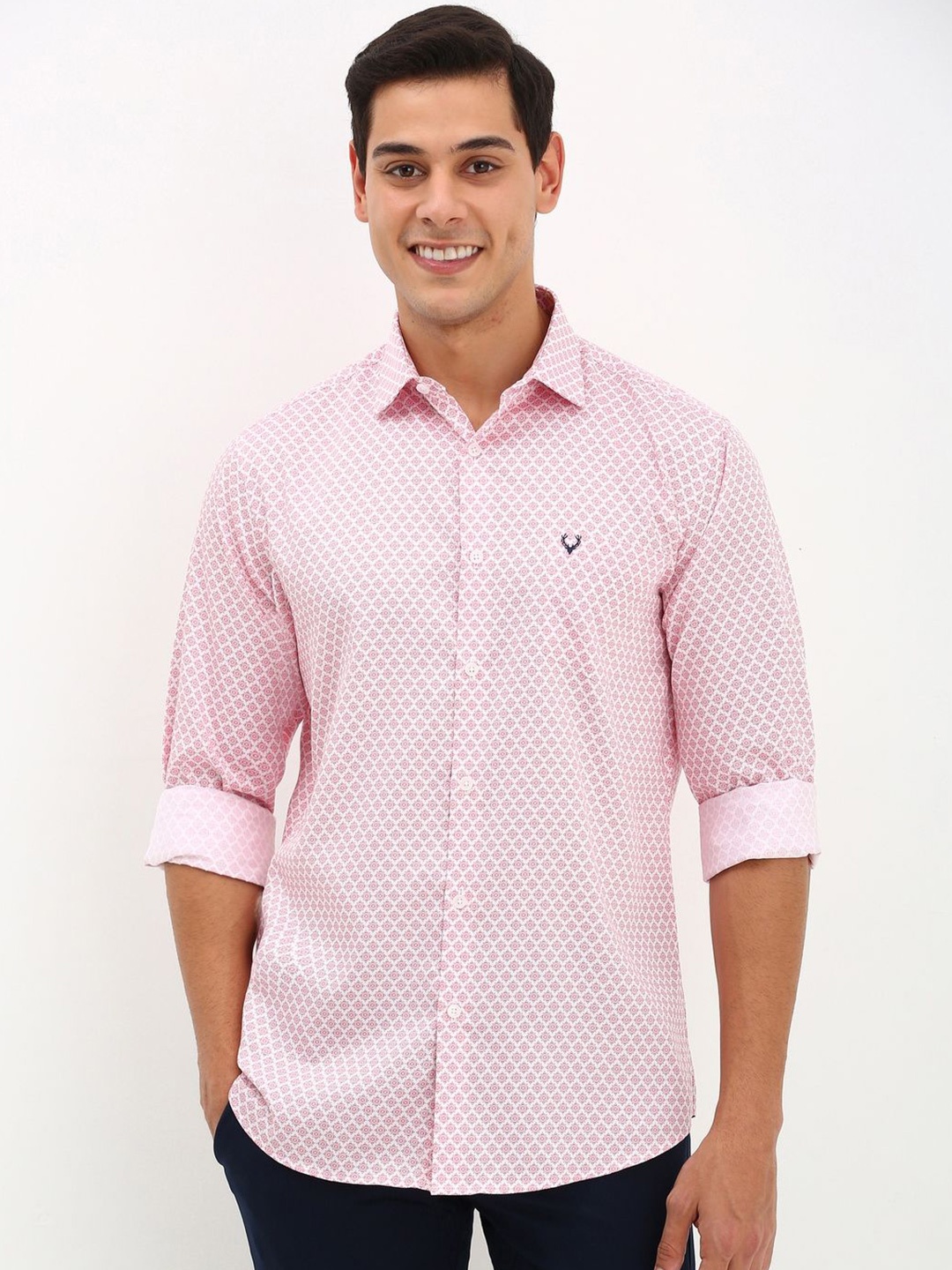 

Allen Solly Men Slim Fit Micro Ditsy Printed Casual Pure Cotton Shirt, Pink