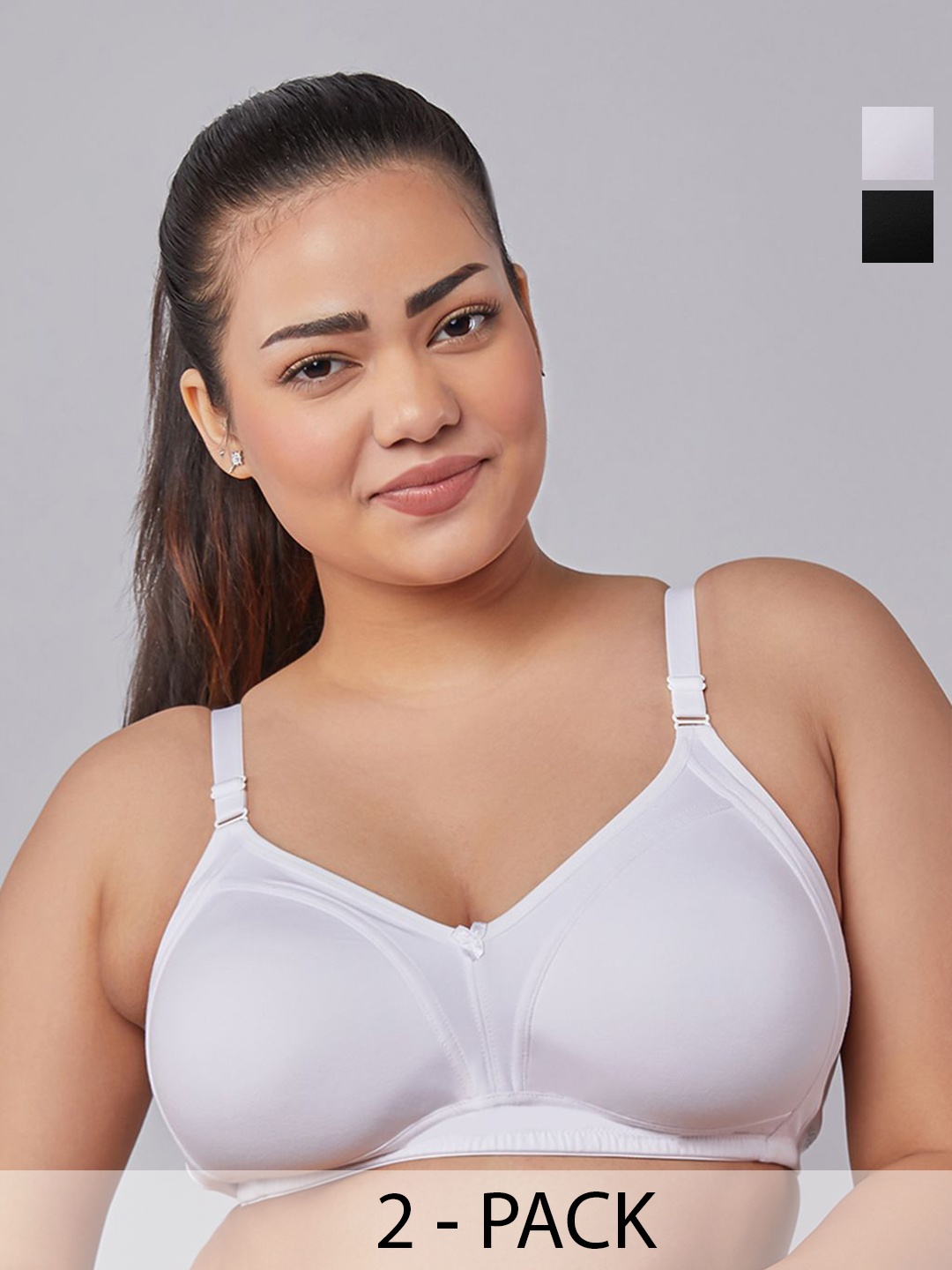 

MAASHIE Pack of 2 Full Coverage Padded Bra WH-BLK, White