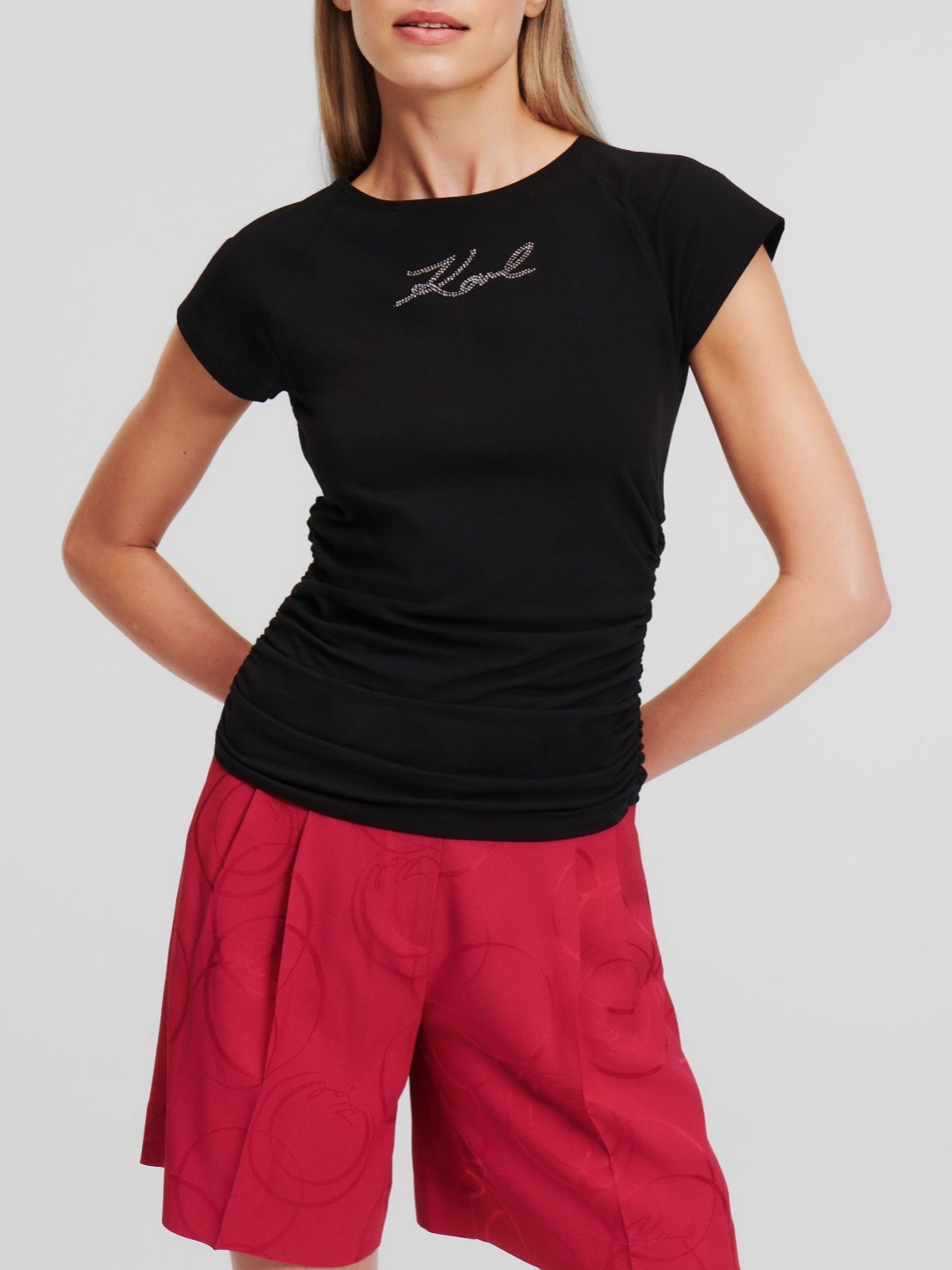 

Karl Lagerfeld Women Extended Sleeves Slim Fit T-shirt, Black
