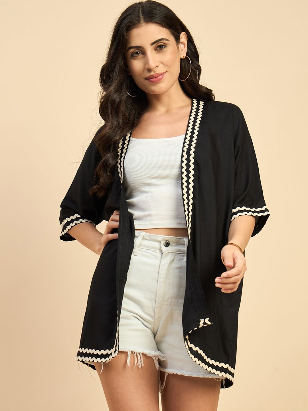 

Azira V-Neck Open Front Shrug, Black