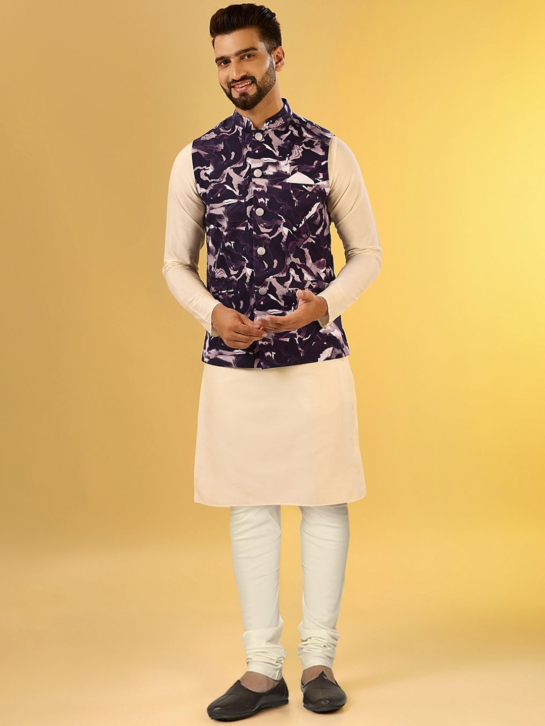 

Anouk Abstract Printed Mandarin Collar Regular Straight Kurta with Churidar, Magenta