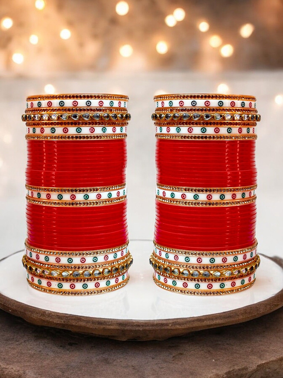 

LUCKY JEWELLERY Set of 82 Kundan Bangles, Red