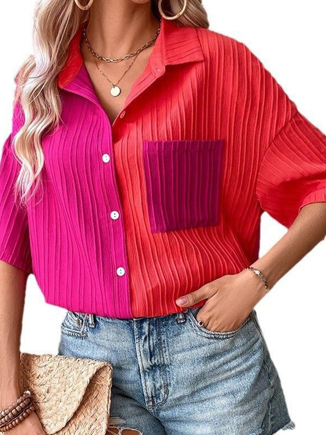 

StyleCast x Revolte Women Spread Collar Solid Oversized Casual Shirt, Pink