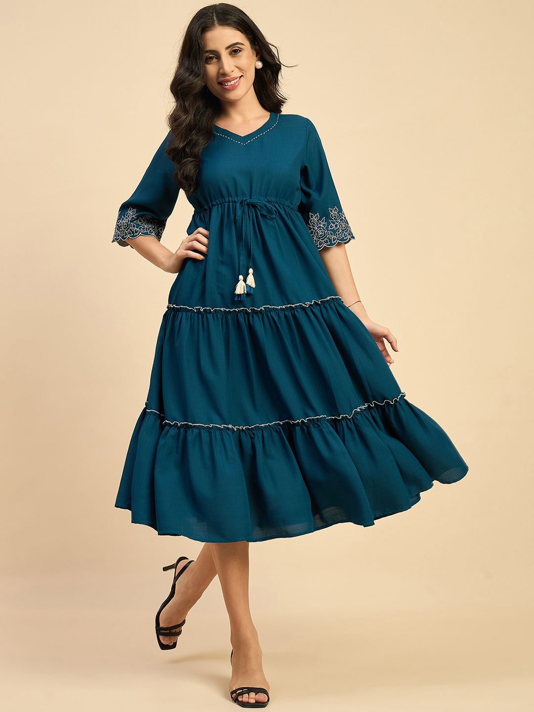 

Azira V-Neck Empire Midi Dress, Teal