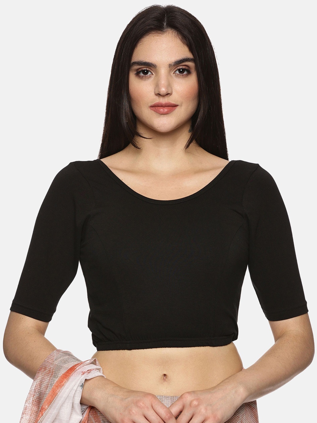 

NOT YET by us Printed Cotton Saree Blouse, Black