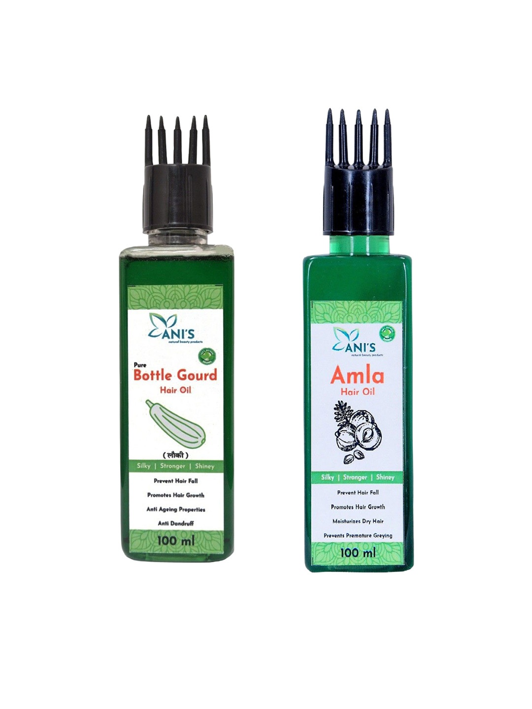 

ANI'S Set Of 2 Bottle Gourd & Amla Hair Oil For Strong & Silky Hairs - 100ml Each, Green