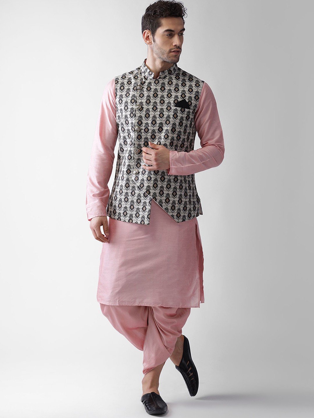 

Anouk Ethnic Motifs Printed Mandarin Collar Regular Straight Kurta with Dhoti Pants, Grey