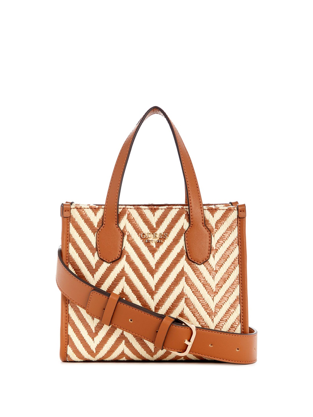 

GUESS Shopper Handheld Bag with Fringed, Brown