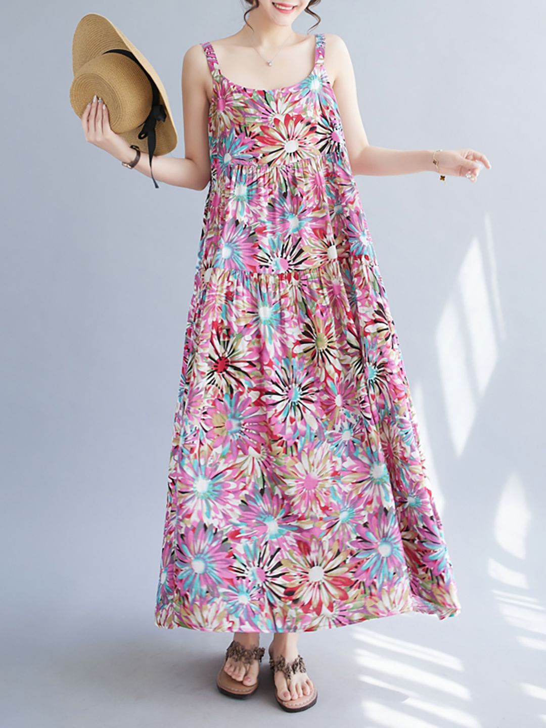 

JC Mode Floral Printed A-Line Maxi Dress, Pink