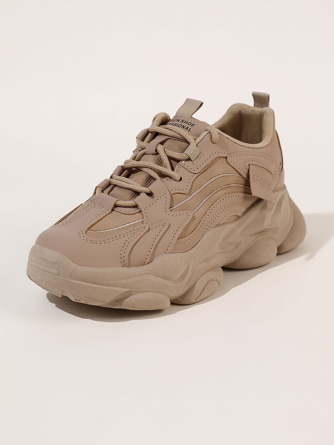 

LULU & SKY Women Chunky PU Sneakers, Khaki
