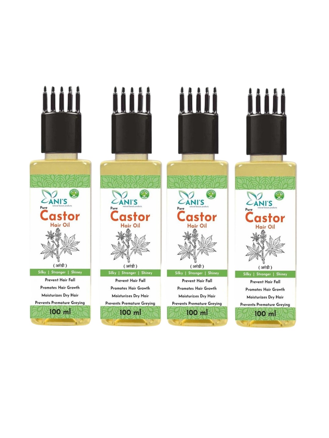 

ANI'S Set Of 4 Castor Hair Oil For Strong & Silky Hairs - 100ml Each, Yellow