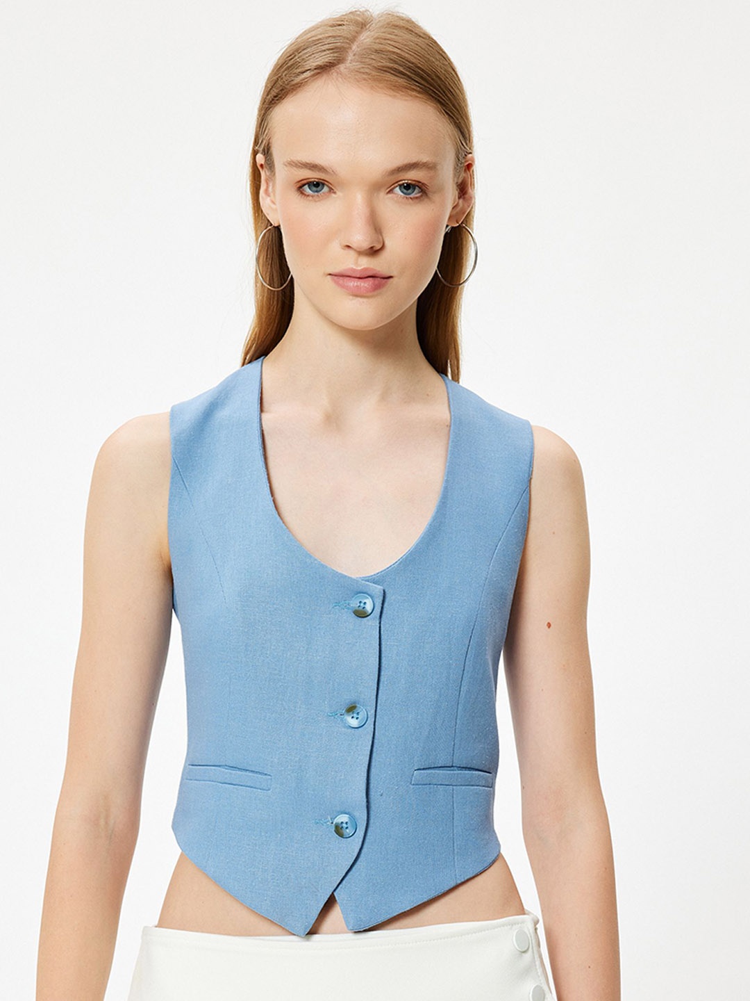 

Koton V Neck Sleeveless Waistcoat, Blue
