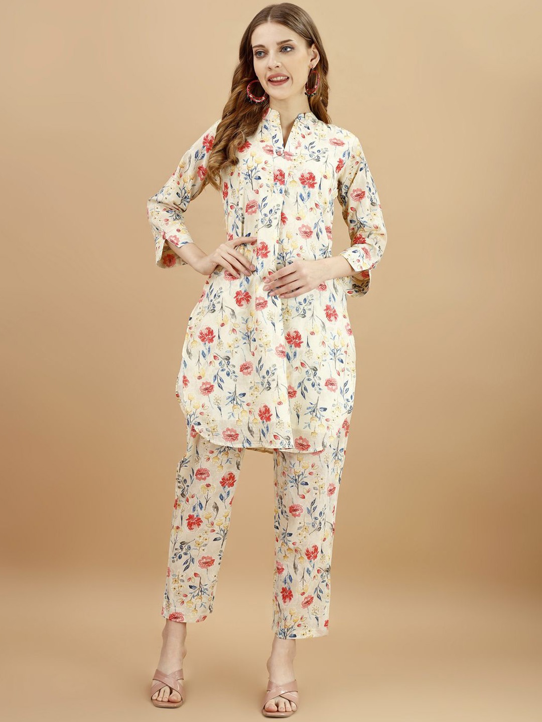 

Tikhi Imli Pure Cotton Printed Tunic With Trouser, Off white