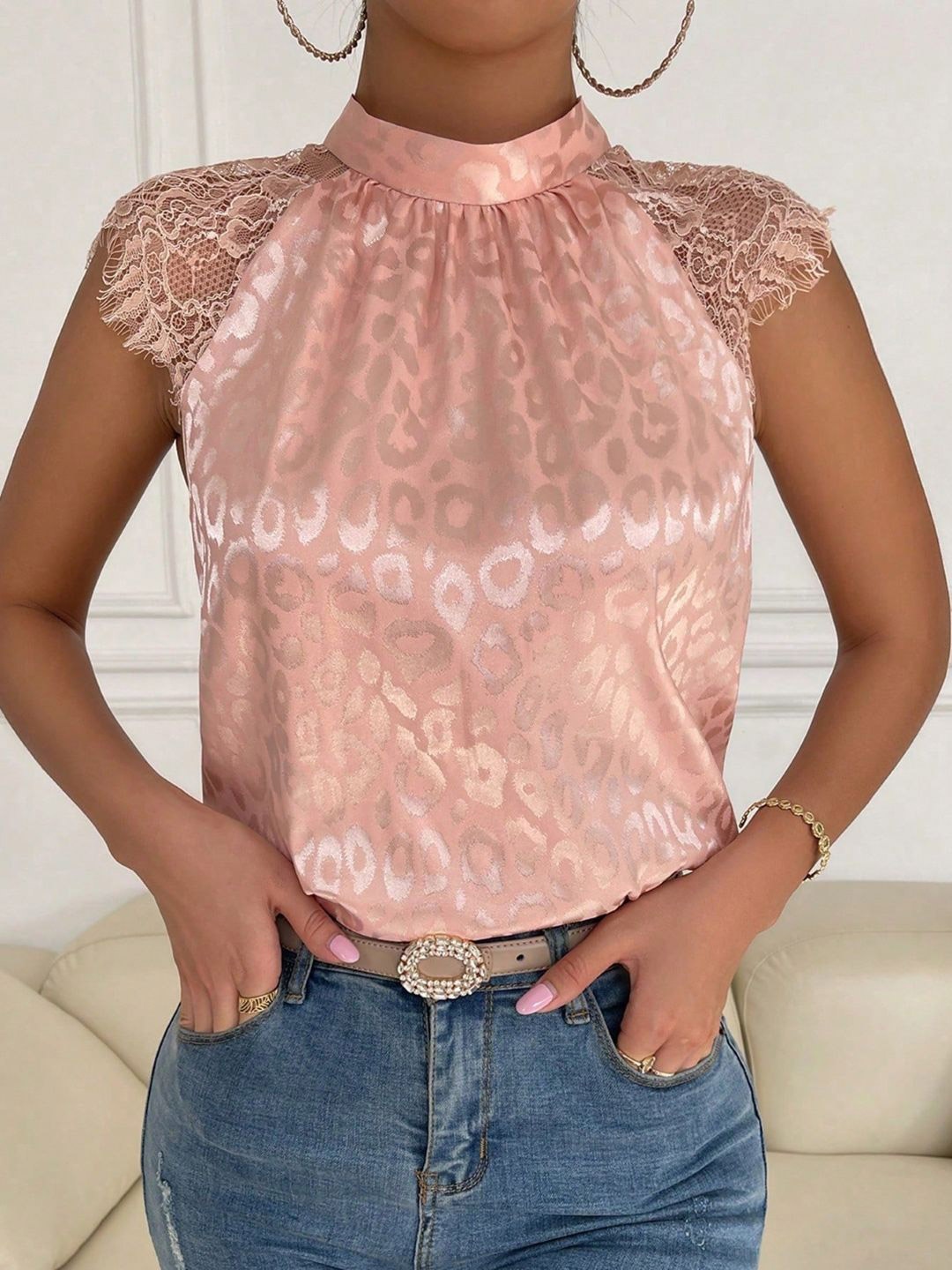 

StyleCast Women Abstract Printed High Neck Top, Pink