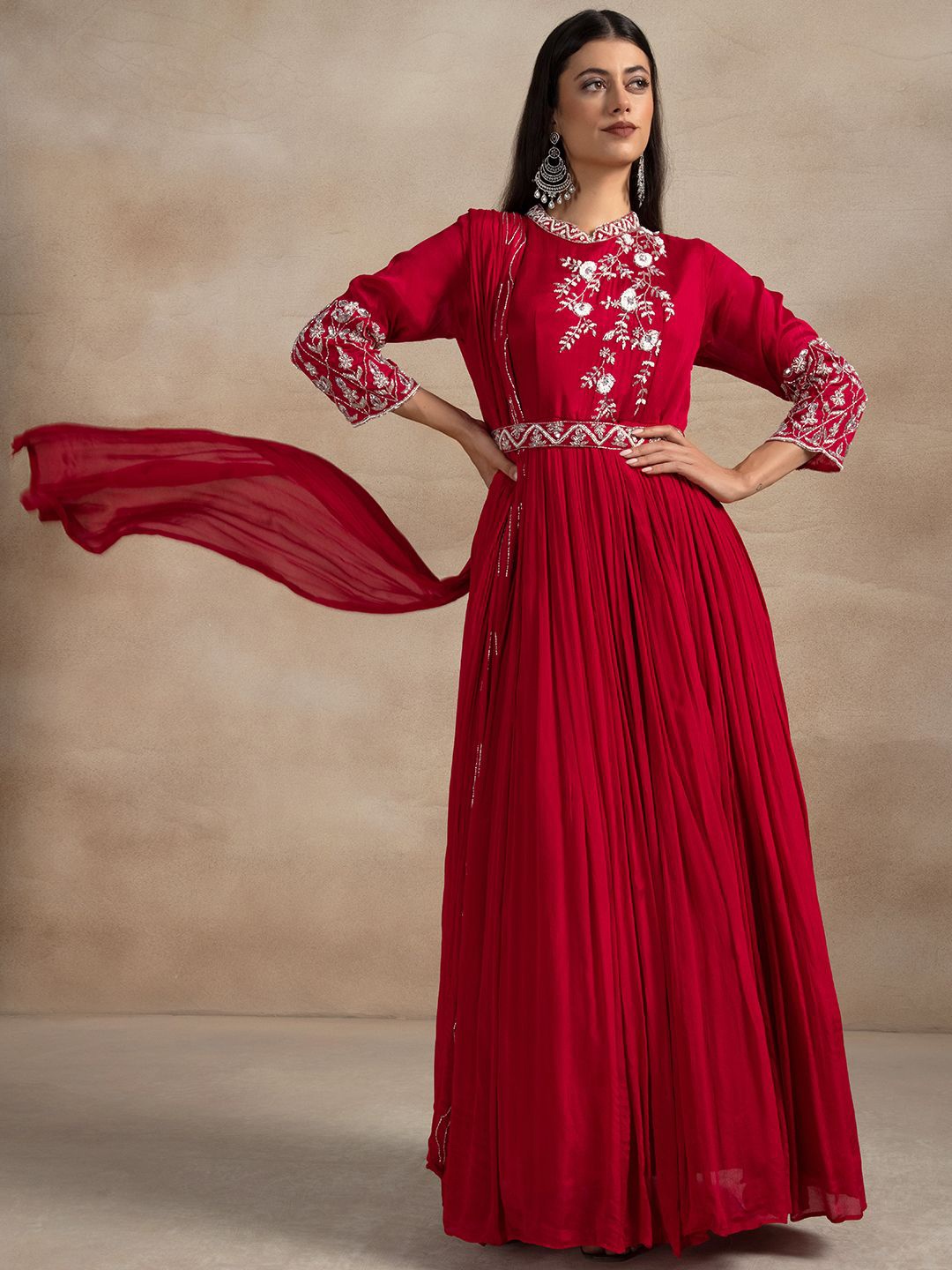 

Rang by Indya Women Yoke Design Thread Work Kurta, Pink