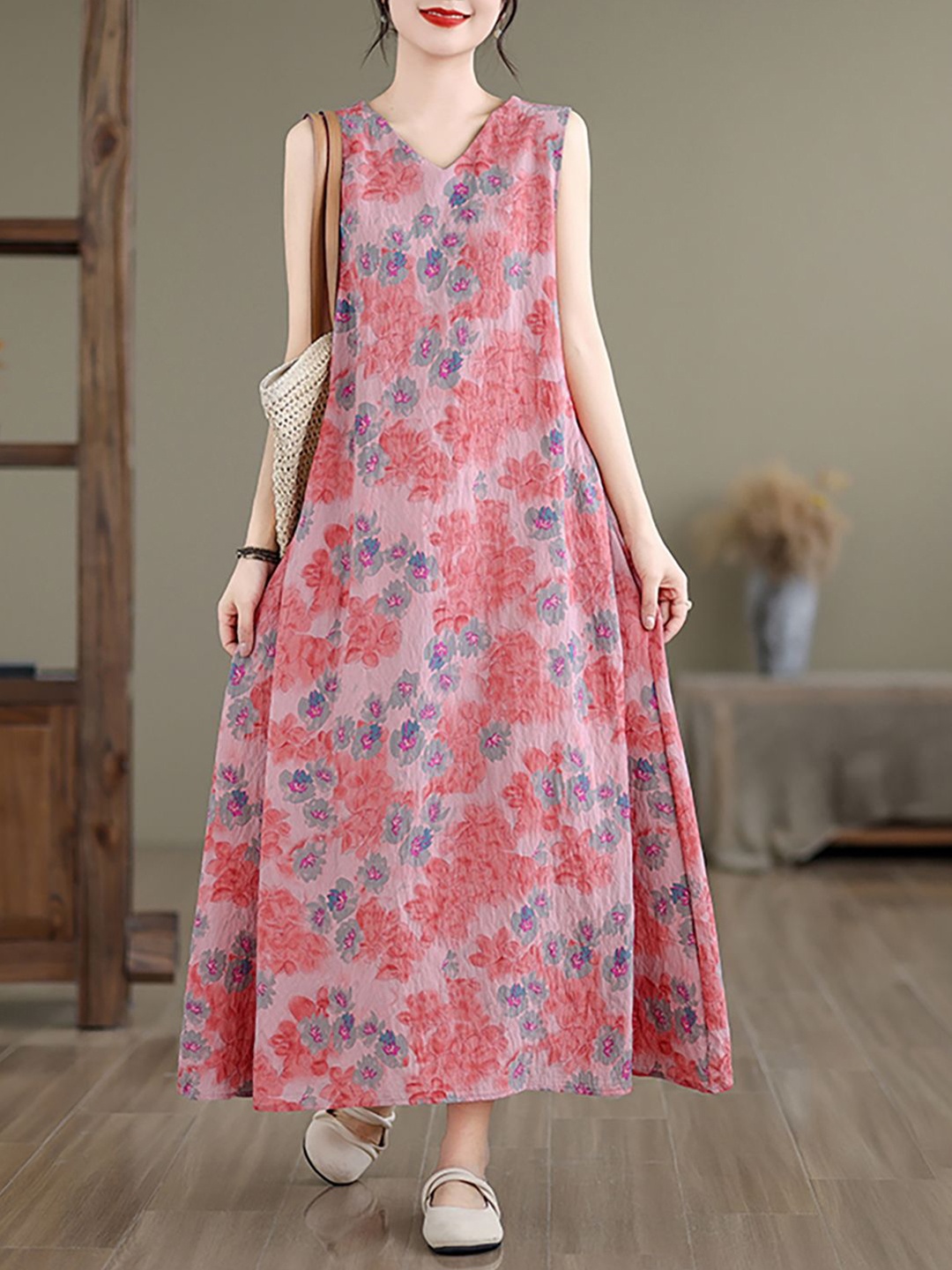 

JC Mode Floral Printed A-Line Maxi Dress, Pink