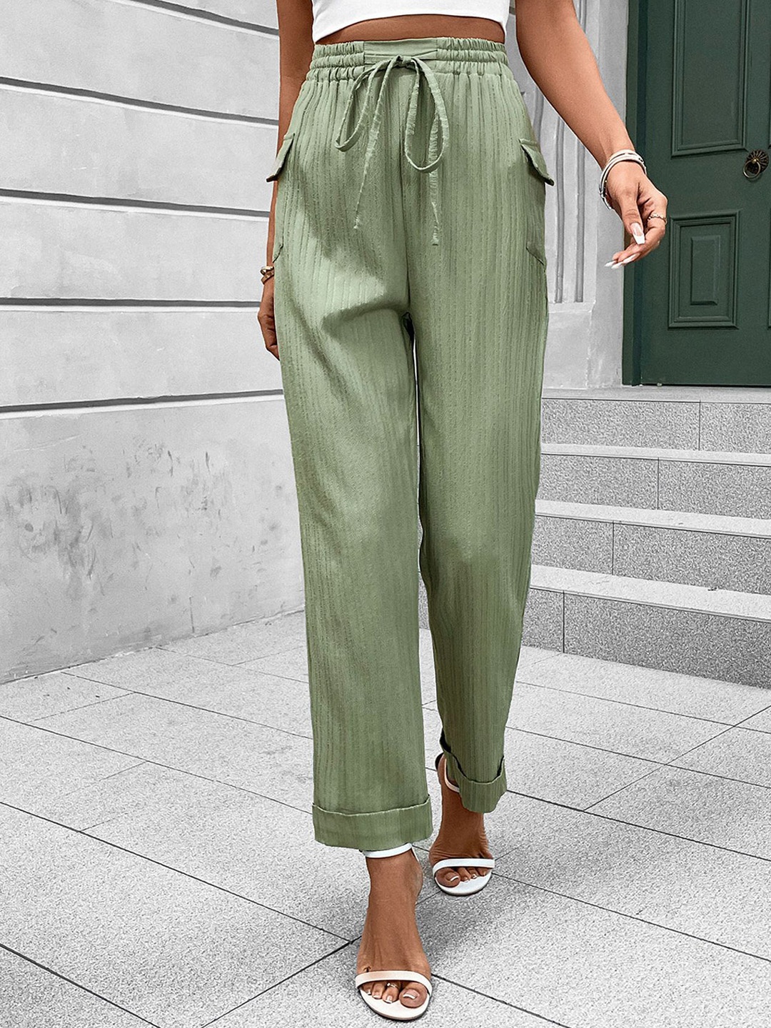 

StyleCast x Revolte Women Loose Fit Easy Wash Trousers, Green