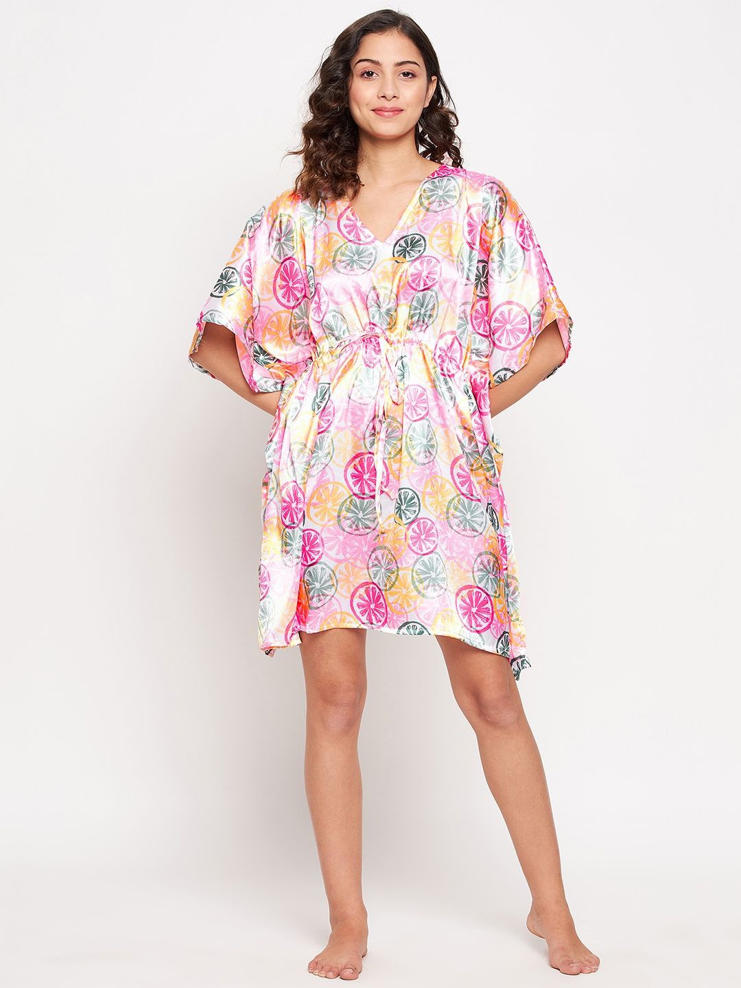 

SECRETS BY ZEROKAATA Abstract Kaftan Nightdress HPSKWP006N-Multi, White
