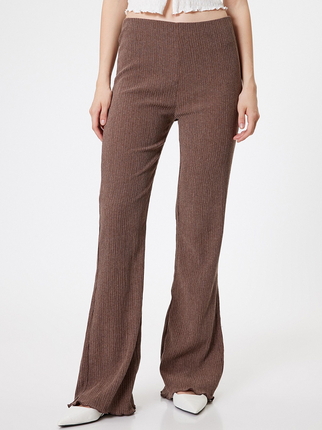 

Koton Women Slim Fit Bootcut Trousers, Brown