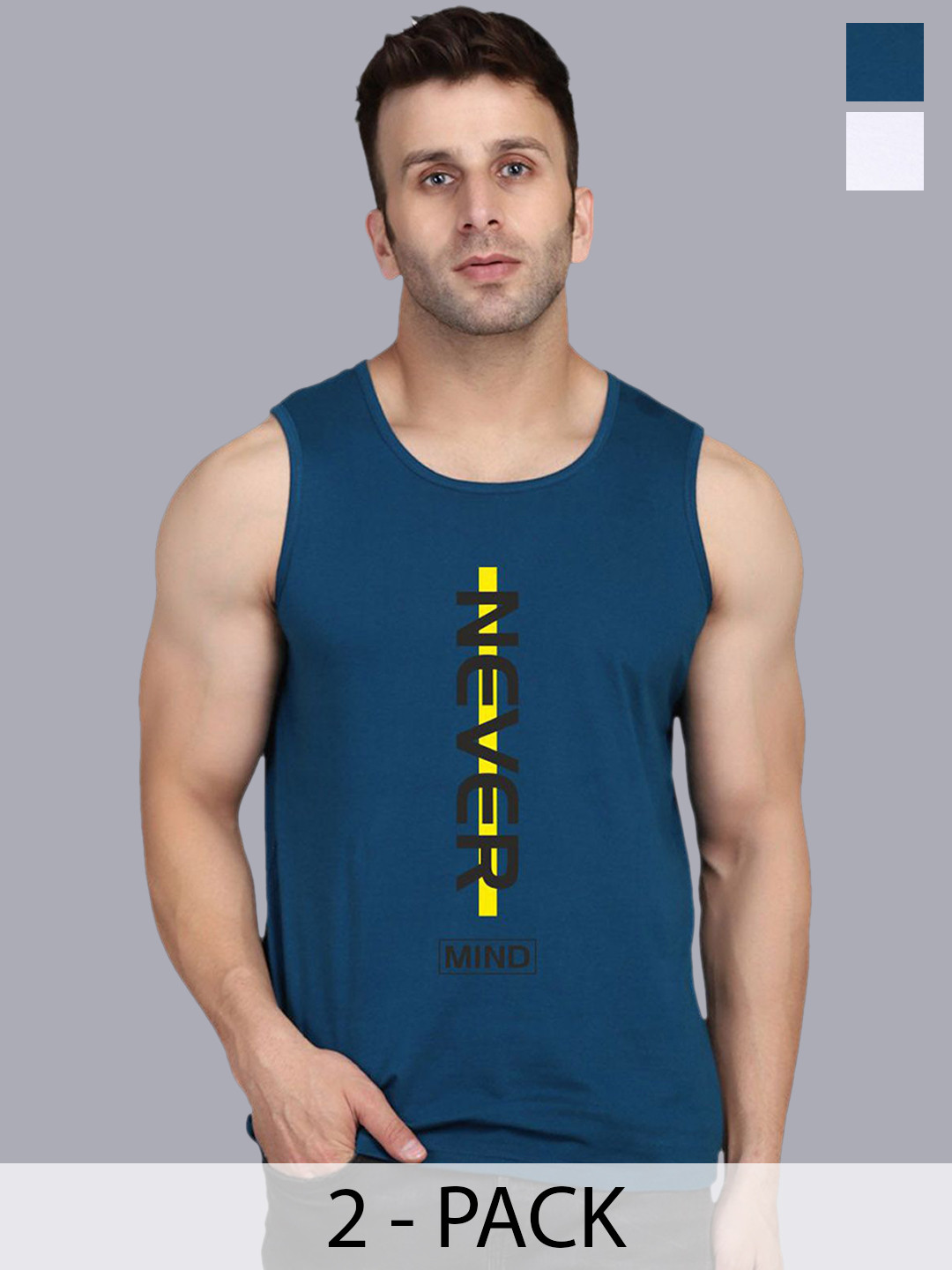 

SLOWLORIS Pack Of 2 Men Printed Gym Vests, White