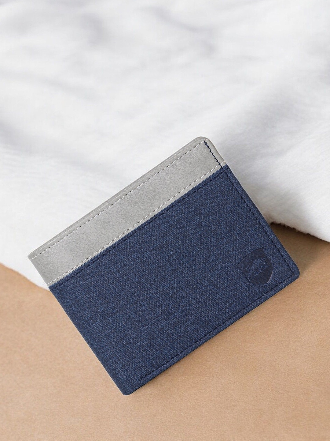 

SAMTROH Men Colourblocked Two Fold Wallet, Navy blue