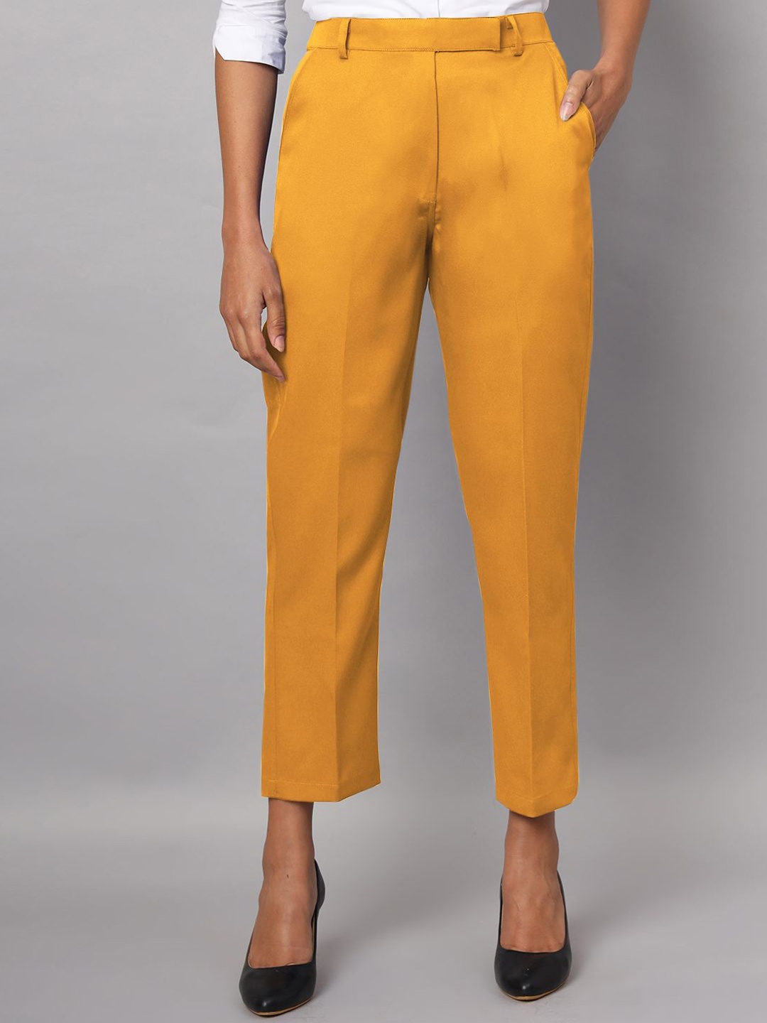 

BRINNS Women Relaxed Straight Leg Formal Trousers, Mustard