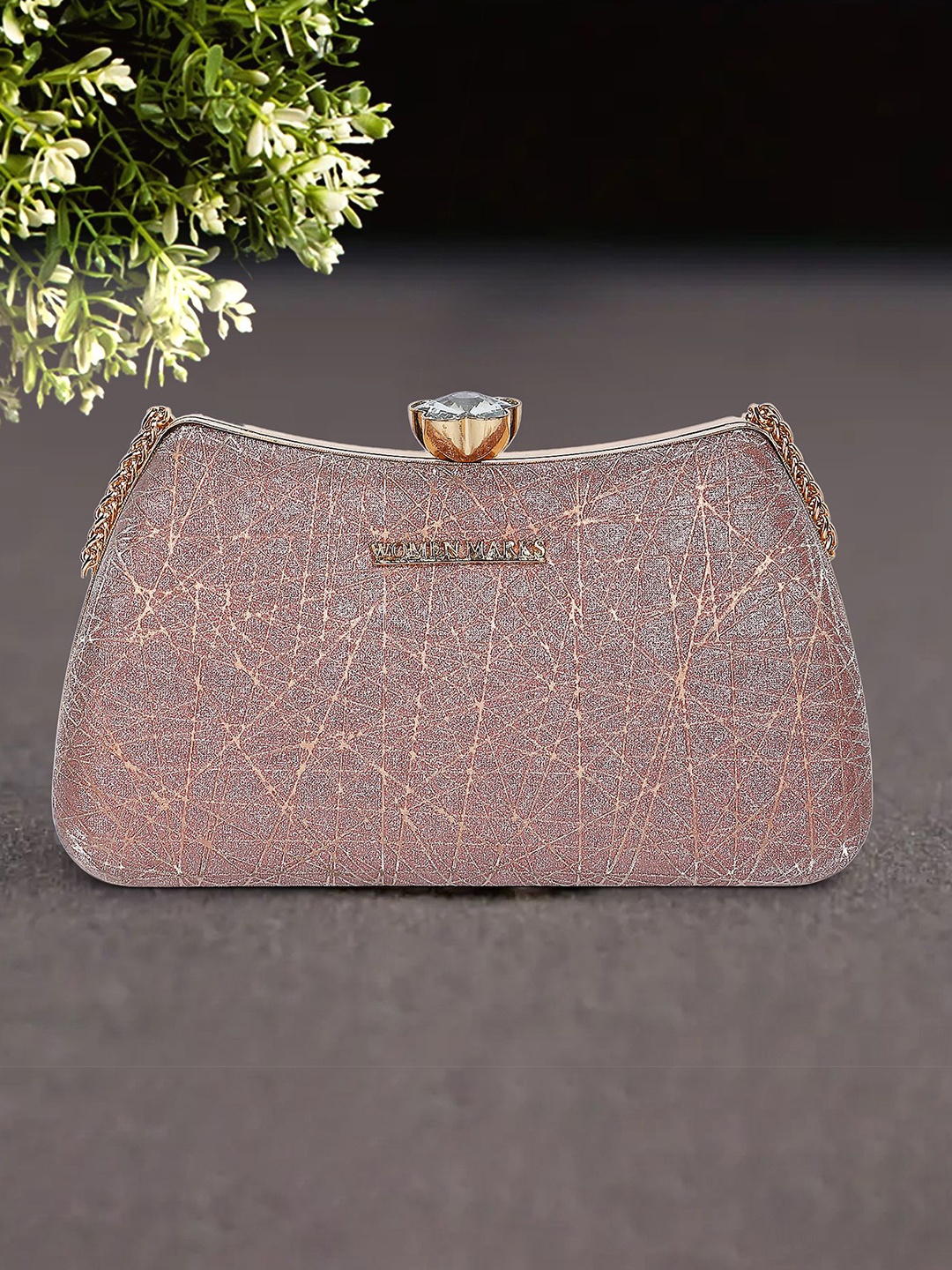 

WOMEN MARKS Textured Box Clutch, Peach