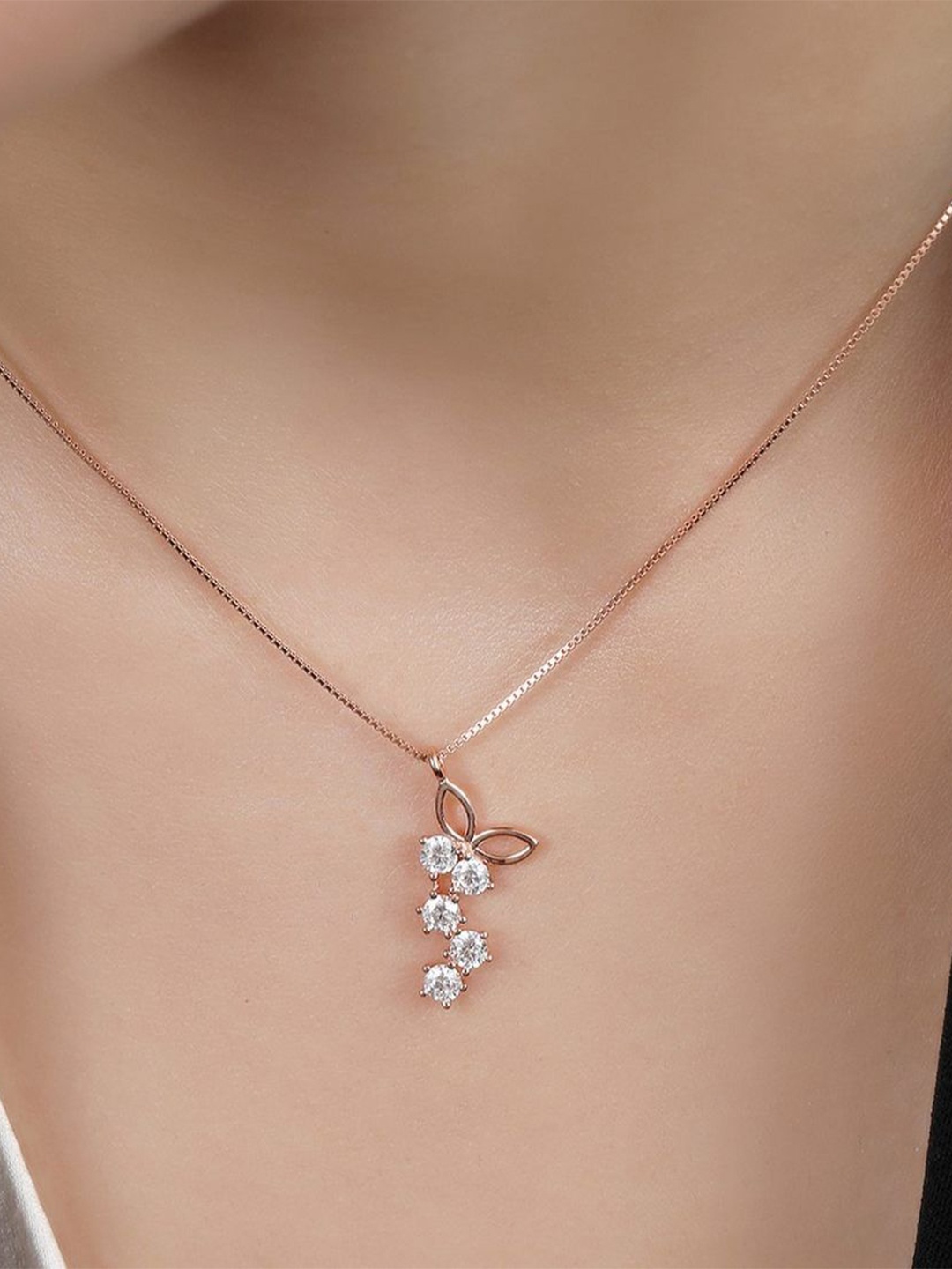 

Zavya 925 Sterling Silver Rose Gold-Plated Cubic Zirconia Studded Necklace