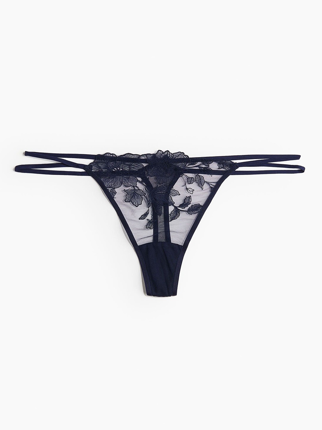 

H&M Embroidered Thong Briefs, Black