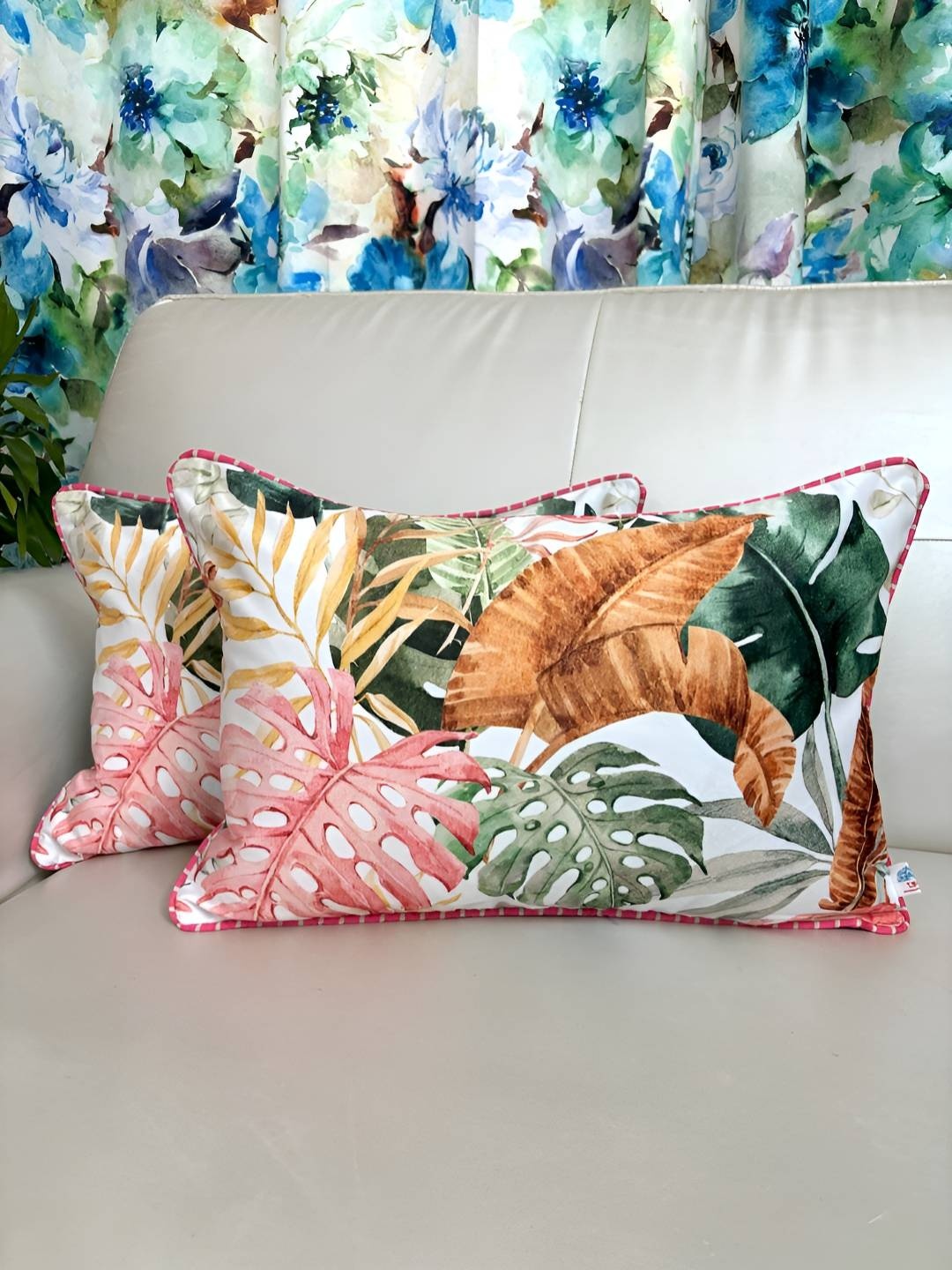 

TARA- Sparkling Homes White & Green Set of 2 Floral Velvet Rectangle Cushion Covers