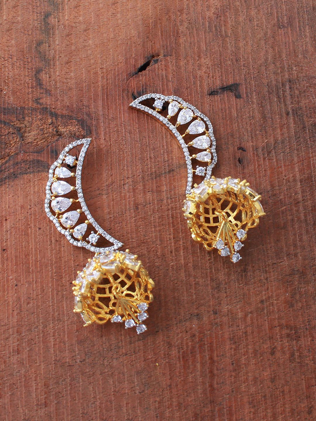 

Mirana Gold-Plated Cubic Zirconia Studded Dome Shaped Jhumkas